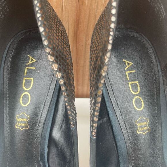 Aldo High Heels Black Silver Size 8.5 Stiletto Round Toe Sexy Pumps - Picture 5 of 12